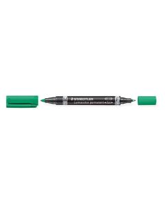 Permanentní popisovač "Lumocolor 348 Duo", zelená, kuželový hrot, F/M, oboustranný, STAEDTLER