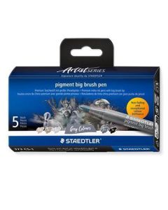 Štětcové fixy "Pigment big brush 373", 4 odstíny šedé + černá, sada, STAEDTLER 373 C5-1