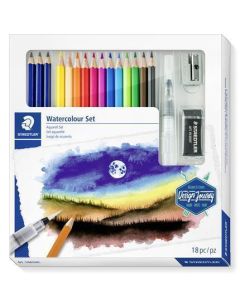 Akvarelové pastelky "Design Journey", sada 12ks, se štětcem, pryží, ořezávátkem, graf. tužkami, STAE