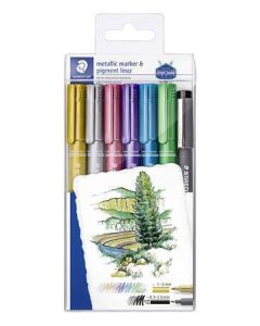 Dekorační popisovač, 6 různých metalických barev+1 černý popisovač, 1-2 mm, STAEDTLER