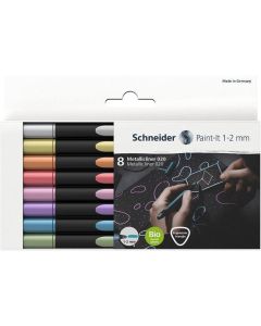 Akrylový popisovač "Paint-It 020", 8 různých kovových barev, sada, 1-2 mm, SCHNEIDER ML02011502