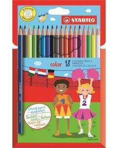 Barevné pastelky "Color", sada, 18 různých barev, šestihranný tvar, STABILO