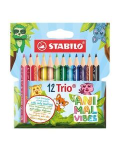 Pastelky "Trio Thick Short Animal Vibes", 12 barev, trojhranné, jumbo, sada, STABILO 205/12-05