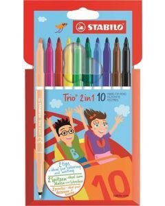 Fixy "Trio 2 in 1", 10 různých barev, 0,5-2 mm, s 2 hroty, STABILO