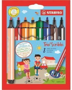 Fixy "Trio Scribbi", sada, odpružený hrot, 1,5-2mm, 8ks/bal., STABILO