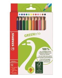 Pastelky "Green Trio", 12 různých barev, sada, trojúhelníkový tvar, silné, STABILO