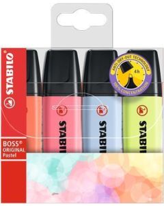 Zvýrazňovač "BOSS original Pastel", mix barev, 2-5 mm, 4 ks, STABILO
