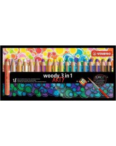 Barevné tužky "Woody ARTY 3 in 1", 18 různých barev, kulatá, silná, STABILO