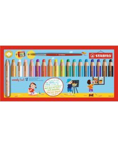 Víceúčelová pastelky "Woody", sada, 18 barev, oblé, maxi, STABILO