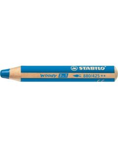 Barevná pastelka "Woody", modrá, 3v1 – pastelka, vodovka, voskovka, STABILO