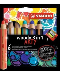 Barevné tužky "Woody ARTY 3 in 1", 6 různých barev, kulatá, silná, STABILO