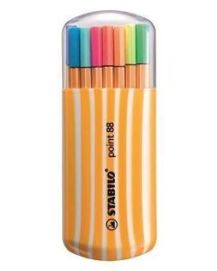 Liner - sada  "Point 88 Zebrui", 0,4 mm, 20 barev, v plastovém pouzdře, STABILO