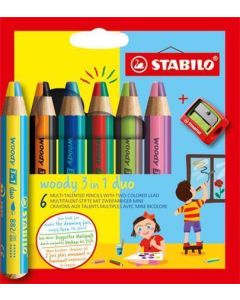 Pastelky "Woody 3v1 duo", sada, 6 dvojitých smíšených barev, STABILO 8826-2