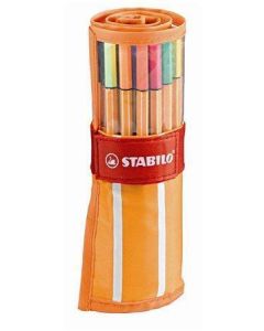 Liner "Point 88", 30 barev, 0,4 mm, základní a neonové barvy, rolovací pouzdro, STABILO
