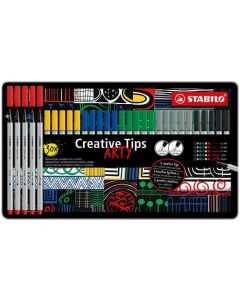Linery "Creative Tips ARTY", sada, 6 pastelových barev, 5 šířek stopy, plechová krabička, STABILO 89