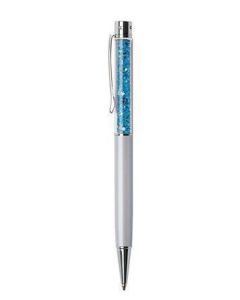 Kuličkové pero SWAROVSKI® Crystals, krémově bílá, modré krystaly v horní části pera, 14 cm, ART CRYS