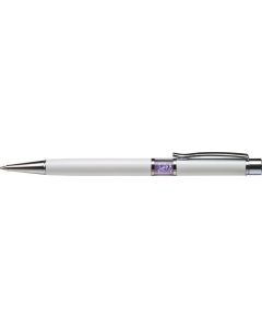 Kuličkové pero SWAROVSKI® Crystals, bílá, světle fialové krystaly ve střední části pera, ART CRYSTEL