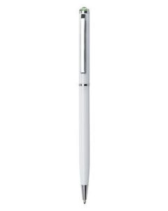 Kuličkové pero "SWS SLIM", bílá, zelený krystal SWAROVSKI®, 13 cm, ART CRYSTELLA® 1805XGS553