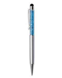 Kuličkové pero "Touch", stříbrná, azurově modré krystaly SWAROVSKI®, 14 cm, ART CRYSTELLA® 1805XGT23
