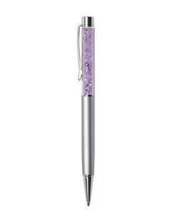 Kuličkové pero SWAROVSKI® Crystals, stříbrná, fialové krystaly v horní části pera, 14 cm, ART CRYSTE