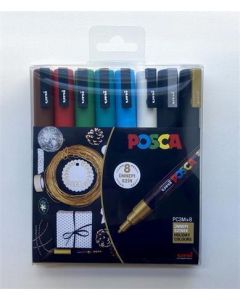 Akrylové popisovače "Posca PC-3M Holiday", sada 8 ks, 0,9-1,3 mm, UNI