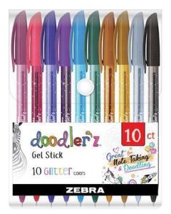 Sada gelových per "Doodler'z Glitter", 10 třpytivých barev, 0,33 mm, ZEBRA 02619