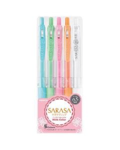 Sada gelových per "Sarasa Clip Milk", 5 pastelových barev, 0,33 mm, stiskací, ZEBRA 17270