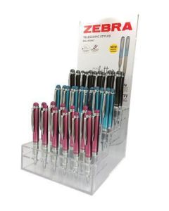 Kuličkové pero "Telescopic Metal Stylus", displej/36 ks, modrá, 0,24 mm, teleskopické, kovové, ZEBRA
