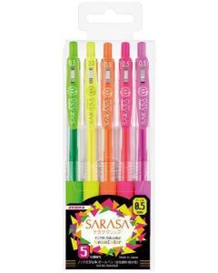 Sada gelových per "Sarasa Clip Neon", 5 neonových barev, 0,33 mm, stiskací, ZEBRA 69440