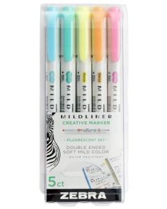 Sada zvýrazňovačů "Mildliner Fluorescent", 5 barev, 1,0 / 3,5 mm, oboustranný, ZEBRA 8105