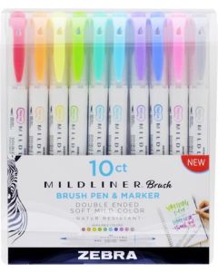 Štětcové fixy "Mildliner Brush & Marker", 10 barev, oboustranný, ZEBRA 79101