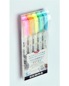 Štětcové fixy "Mildliner Fluorescent", 5 barev, oboustranný, ZEBRA