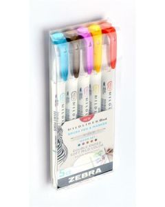 Štětcové fixy "Mildliner Warm", 5 barev, oboustranný, ZEBRA