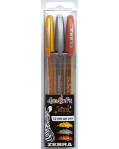 Sada gelových per "Doodler'z Glitter", 3 třpytivé barvy, 0,33 mm, ZEBRA 80775