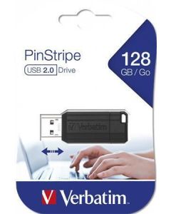 USB flash disk "PinStripe", černá, 128GB, USB 2.0, 10/4MB/sec, VERBATIM