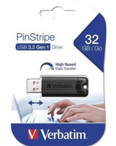 32GB USB Flash disk "PinStripe", USB 3.0, VERBATIM, černý
