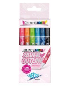 Sada fixů, metalická stříbrná, 6 různých barev, 1-2 mm, WEDO 252600699