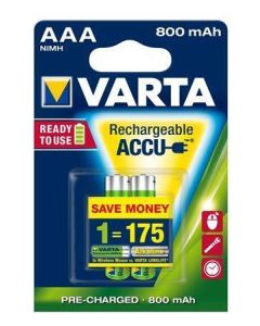 Nabíjecí baterie, AAA (mikrotužková), 2x800 mAh, přednabité, VARTA "Longlife Accu"