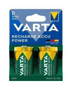 Nabíjecí baterie "Power", Typ D - HR20, 2 ks, 3000mAh, přednabité, bez plastu, VARTA 56720101412