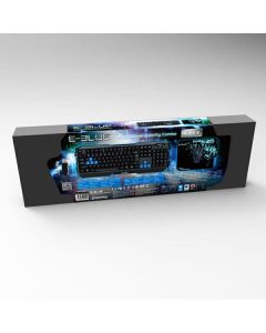 E-blue Polygon sada klávesnice drátová (USB) US, černo-modrá s myší Cobra II, herní, a podložkou Mazer Marface S typ, DOPRODEJ