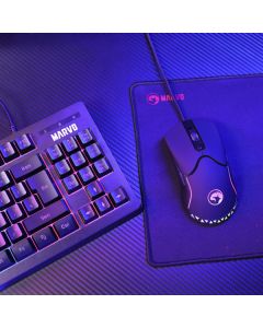 Marvo CM310 EN RGB sada klávesnice drátová (USB) US, černá s herní myší a podložkou, herní, membránová typ podsvícená