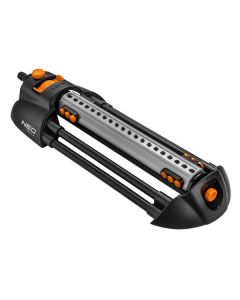 NEO TOOLS oscilační postřikovač, 20 trysek pro plochu až 16x20m, 1/2" i 3/4", oranžovo-černý, 15-772