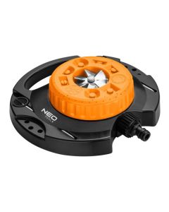 NEO TOOLS rotační postřikovač, 9 funkcí postřiku pro plochu od 35 do 95m2, 1/2" i 3/4", oranžovo-černý, 15-780