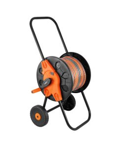 NEO TOOLS vozík pro zahradní hadici se sklopným držákem až 60m 1/2" nebo 20m 3/4", oranžovo-černý, 15-793
