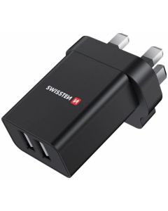 Swissten síťový adaptér 2x usb 10,5w pro uk zásuvku černý