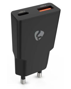 NEDIS síťová nabíječka/ 30 W/ PD 3.0/ rychlé nabíjení/ 1.5 / 2.0 / 2.22 / 3.0 A/ USB-A/ USB-C/ černá