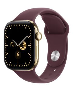 Apple Watch Series 12 Cellular 42mm zářivě zlatý titan s burgundsky červeným sportovním řemínkem - M/L