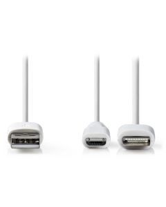 NEDIS synchronizační a nabíjecí kabel 2 v 1/ USB Micro B Zástrčka + Adaptér Lightning - A Zástrčka/ bílý/ 1m