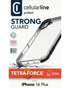 Ultra ochranné pouzdro Cellularline Tetra Force Strong Guard pro Apple iPhone 16 Plus, 2 stupně ochrany, transparentní