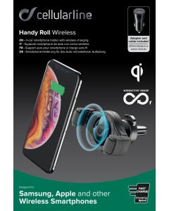 Univerzální držák do ventilace auta s funkcí bezdrátového nabíjení Cellularline Handy Roll, černý